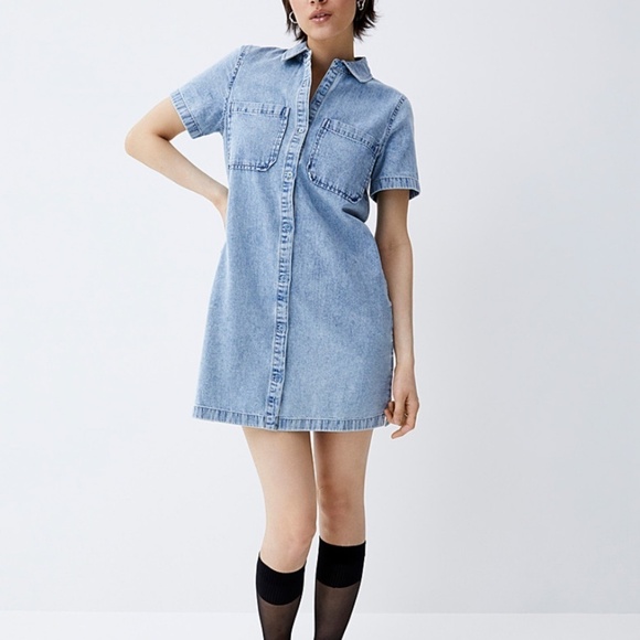 Vintage Mini Shirt Dress Snap down Denim Jean Light wash Embroidery Western XL - Picture 1 of 15